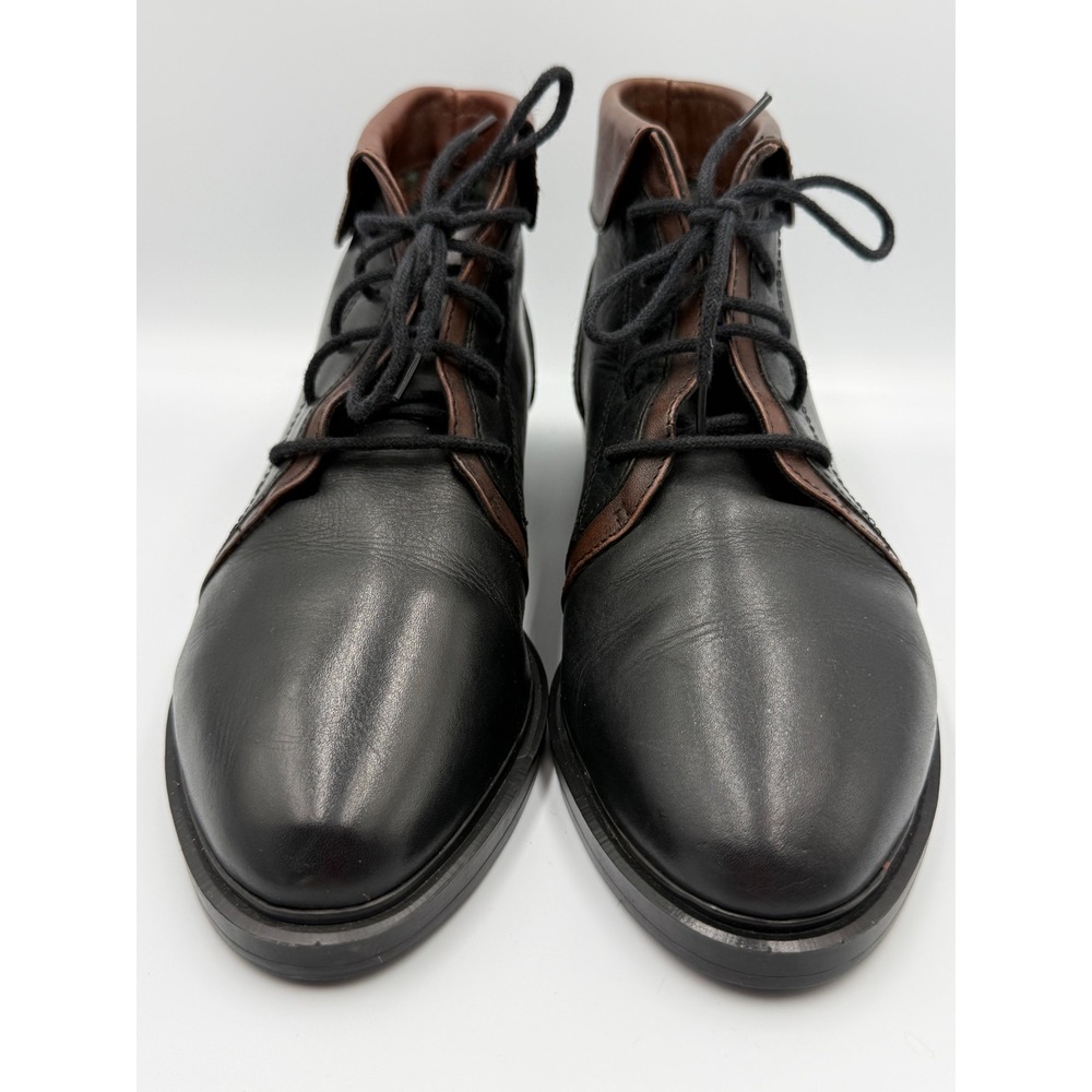 Sporto Leather Ankle Boots Womens 8 Black Brown Lace Up Plaid Lined Vintage